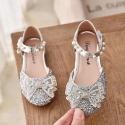 Girls' Heels Daily Glitters Dress Shoes Heel Glitter PU Cosplay Big Kids(7years +) Little Kids(4-7ys) Wedding Party Gift Walking Shoes Dancing Bowknot Pearl Buckle Silver Black Pink Spring Summer