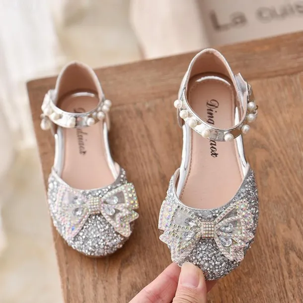 Girls' Heels Daily Glitters Dress Shoes Heel Glitter PU Cosplay Big Kids(7years +) Little Kids(4-7ys) Wedding Party Gift Walking Shoes Dancing Bowknot Pearl Buckle Silver Black Pink Spring Summer