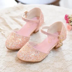 Girls' Heels Party Princess Shoes Glitters Rubber PU Little Kids(4-7ys) Big Kids(7years +) Daily Party & Evening Walking Shoes Rhinestone Buckle Sequin White Dusty Rose Blue Fall Spring