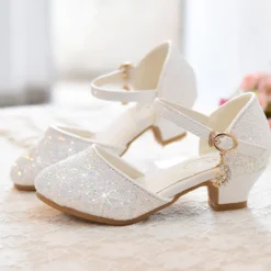 Girls' Heels Party Princess Shoes Glitters Rubber PU Little Kids(4-7ys) Big Kids(7years +) Daily Party & Evening Walking Shoes Rhinestone Buckle Sequin White Dusty Rose Blue Fall Spring