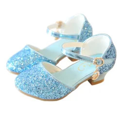 Girls' Heels Party Princess Shoes Glitters Rubber PU Little Kids(4-7ys) Big Kids(7years +) Daily Party & Evening Walking Shoes Rhinestone Buckle Sequin White Dusty Rose Blue Fall Spring