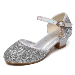 Girls' Heels Party Princess Shoes Glitters Rubber PU Little Kids(4-7ys) Big Kids(7years +) Daily Party & Evening Walking Shoes Rhinestone Buckle Sequin White Dusty Rose Blue Fall Spring