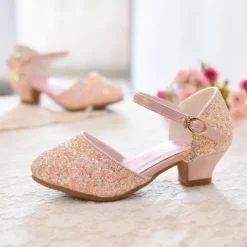 Girls' Heels Party Princess Shoes Glitters Rubber PU Little Kids(4-7ys) Big Kids(7years +) Daily Party & Evening Walking Shoes Rhinestone Buckle Sequin White Dusty Rose Blue Fall Spring