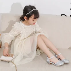 Girls' Heels Party Princess Shoes Glitters Rubber PU Little Kids(4-7ys) Big Kids(7years +) Daily Party & Evening Walking Shoes Rhinestone Buckle Sequin White Dusty Rose Blue Fall Spring