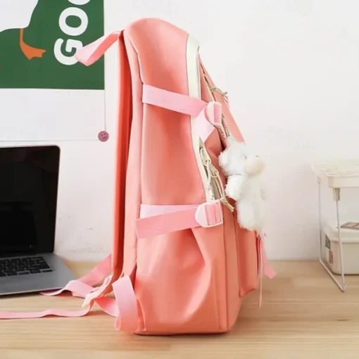 Girls 5-in-1 Green Backpack Set with Cute Accessories – Lightweight School Bag with Tote, Pencil Case and Drawstring Pouch for Teen Students and Daily Use