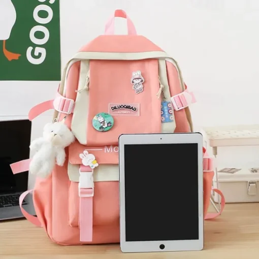 Girls 5-in-1 Green Backpack Set with Cute Accessories – Lightweight School Bag with Tote, Pencil Case and Drawstring Pouch for Teen Students and Daily Use