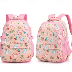 Girls' Pink Cartoon Backpack – Waterproof School Bag with Unicorn and Animal Print for Kindergarten and Elementary Kids