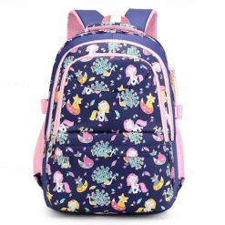 Girls' Pink Cartoon Backpack – Waterproof School Bag with Unicorn and Animal Print for Kindergarten and Elementary Kids