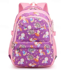 Girls' Pink Cartoon Backpack – Waterproof School Bag with Unicorn and Animal Print for Kindergarten and Elementary Kids