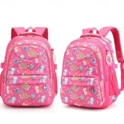 Girls' Pink Cartoon Backpack – Waterproof School Bag with Unicorn and Animal Print for Kindergarten and Elementary Kids