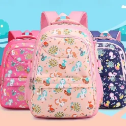 Girls' Pink Cartoon Backpack – Waterproof School Bag with Unicorn and Animal Print for Kindergarten and Elementary Kids