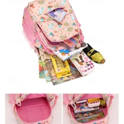 Girls' Pink Cartoon Backpack – Waterproof School Bag with Unicorn and Animal Print for Kindergarten and Elementary Kids