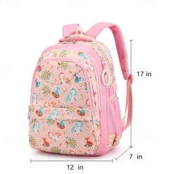Girls' Pink Cartoon Backpack – Waterproof School Bag with Unicorn and Animal Print for Kindergarten and Elementary Kids