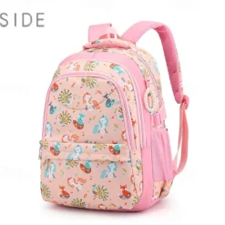 Girls' Pink Cartoon Backpack – Waterproof School Bag with Unicorn and Animal Print for Kindergarten and Elementary Kids