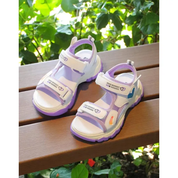 Girls' Purple Sport Sandals with Heart Accents – Anti-Slip Outdoor Shoes for Playground and Back to School Activities
