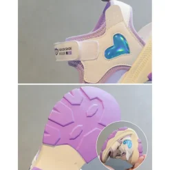 Girls' Purple Sport Sandals with Heart Accents – Anti-Slip Outdoor Shoes for Playground and Back to School Activities