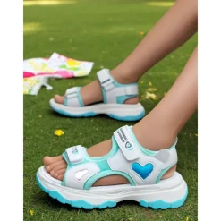 Girls' Purple Sport Sandals with Heart Accents – Anti-Slip Outdoor Shoes for Playground and Back to School Activities