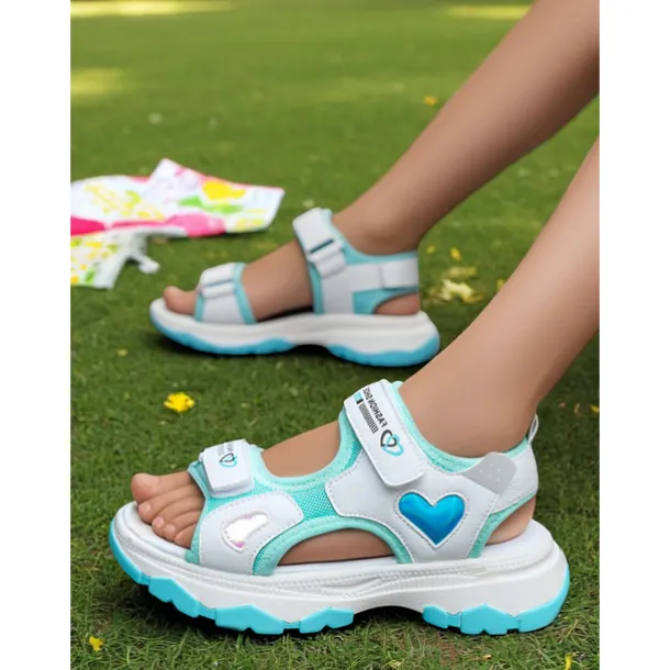 Girls' Purple Sport Sandals with Heart Accents – Anti-Slip Outdoor Shoes for Playground and Back to School Activities