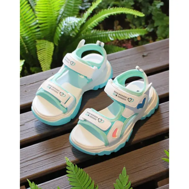 Girls' Purple Sport Sandals with Heart Accents – Anti-Slip Outdoor Shoes for Playground and Back to School Activities