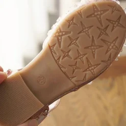 Girls' Sparkly Crystal Flower Girl Shoes with Satin Bow and Hook-and-Loop Strap – Elegant Princess Flats for Weddings, Pageants, and Birthday Parties