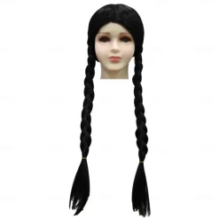 Girls' Wednesday Addams Outfit Black Dress Bag Wig For Kid's Teen Addams Family Wednesday Dress World Book Day Cosplay Costume Little Black Dress 110cm-160cm