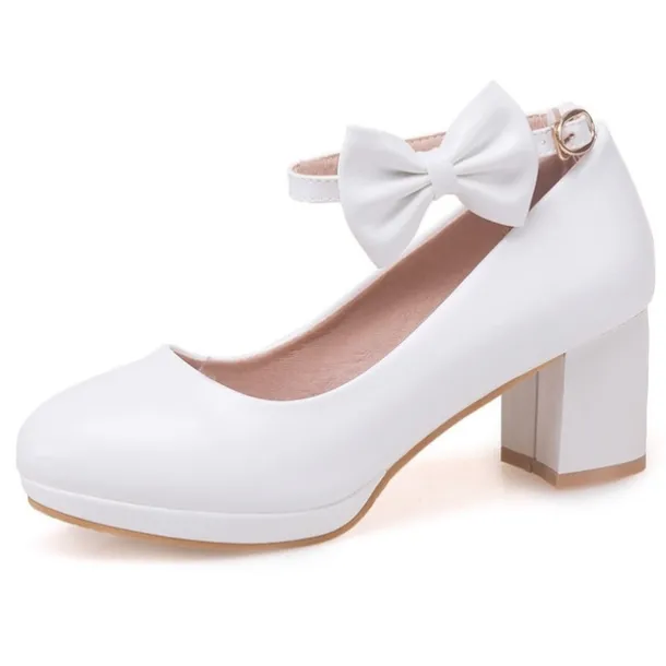 Girls' White Bow Mary Jane Shoes - Perfect for Weddings, Parties, and Special Occasions