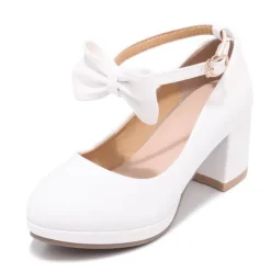 Girls' White Bow Mary Jane Shoes - Perfect for Weddings, Parties, and Special Occasions