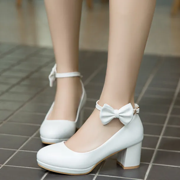 Girls' White Bow Mary Jane Shoes - Perfect for Weddings, Parties, and Special Occasions