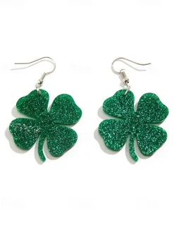 Glitter Shamrock Drop Earrings – Festive St. Patrick's Day Jewelry for Women, Lightweight Dangle Design for Celebrations and Everyday Wear