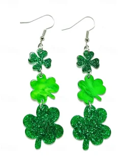 Glitter Shamrock Drop Earrings – Festive St. Patrick's Day Jewelry for Women, Lightweight Dangle Design for Celebrations and Everyday Wear