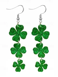 Glitter Shamrock Drop Earrings – Festive St. Patrick's Day Jewelry for Women, Lightweight Dangle Design for Celebrations and Everyday Wear