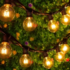 Globe String Lights 15m/50FT 50LEDs G40 Outdoor Hanging Globe Patio Lights with 50 Clear Bulbs(2 Spare) UL Listed Connectable Backyard Lights for Indoor Outdoor Decor 50 Hanging Sockets E12 Base 5W Bulb Black