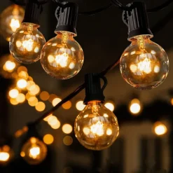 Globe String Lights 15m/50FT 50LEDs G40 Outdoor Hanging Globe Patio Lights with 50 Clear Bulbs(2 Spare) UL Listed Connectable Backyard Lights for Indoor Outdoor Decor 50 Hanging Sockets E12 Base 5W Bulb Black