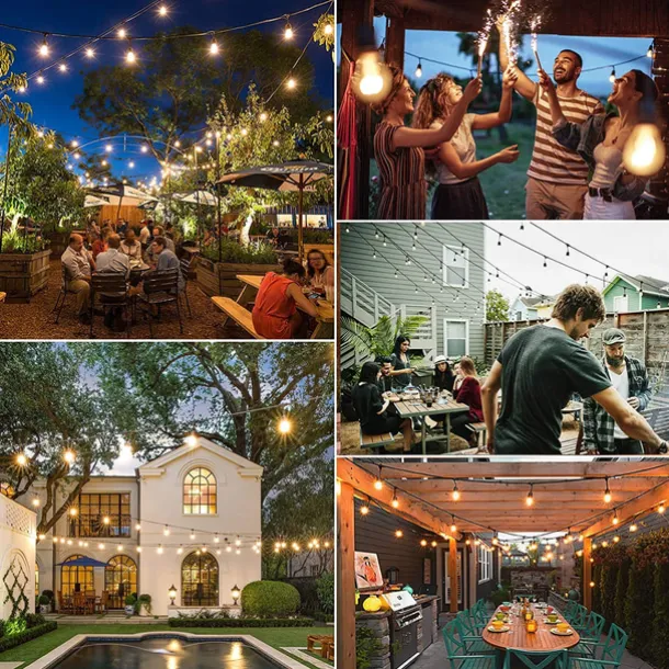 Globe String Lights Outdoor 5M 10Bulb/10M 20Bulb S14 Edison Plastic LED Bulb Patio Lights ETL Listed Waterproof IP65 Plastic Hanging Lights String for Outside Backyard Garden