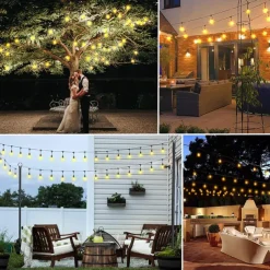 Globe String Lights Outdoor 5M 10Bulb/10M 20Bulb S14 Edison Plastic LED Bulb Patio Lights ETL Listed Waterproof IP65 Plastic Hanging Lights String for Outside Backyard Garden