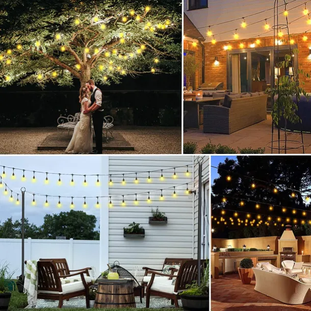 Globe String Lights Outdoor 5M 10Bulb/10M 20Bulb S14 Edison Plastic LED Bulb Patio Lights ETL Listed Waterproof IP65 Plastic Hanging Lights String for Outside Backyard Garden