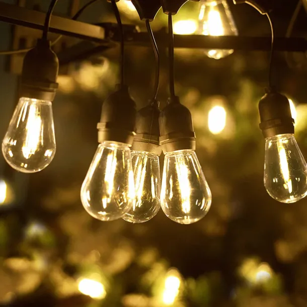 Globe String Lights Outdoor 5M 10Bulb/10M 20Bulb S14 Edison Plastic LED Bulb Patio Lights ETL Listed Waterproof IP65 Plastic Hanging Lights String for Outside Backyard Garden