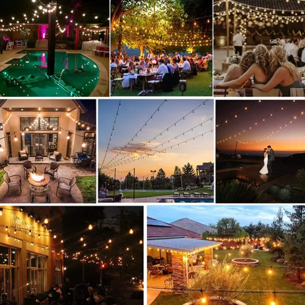 Globe String Lights Outdoor 5M 10Bulb/10M 20Bulb S14 Edison Plastic LED Bulb Patio Lights ETL Listed Waterproof IP65 Plastic Hanging Lights String for Outside Backyard Garden