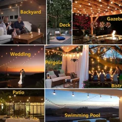 Globe String Lights Outdoor 5M 10Bulb/10M 20Bulb S14 Edison Plastic LED Bulb Patio Lights ETL Listed Waterproof IP65 Plastic Hanging Lights String for Outside Backyard Garden