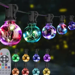 Globe String Lights Outdoor 15m 25LEDs 20Modes Patio Lights with 25 Waterproof Shatterproof RGB Color Changing Bulbs(2 Spare) G40 Globe String Lights for Outside Backyard Porch Balcony Party Decor