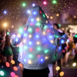 Glowing Jacket Womens Mens Hoodies Coat with LED Luminous for Party Bar DJ Stage Costume Dancing Clothing Washable Plus Size