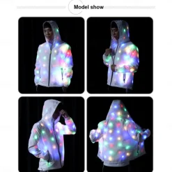 Glowing Jacket Womens Mens Hoodies Coat with LED Luminous for Party Bar DJ Stage Costume Dancing Clothing Washable Plus Size