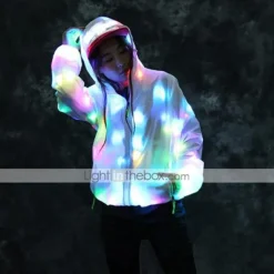 Glowing Jacket Womens Mens Hoodies Coat with LED Luminous for Party Bar DJ Stage Costume Dancing Clothing Washable Plus Size