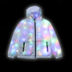 Glowing Jacket Womens Mens Hoodies Coat with LED Luminous for Party Bar DJ Stage Costume Dancing Clothing Washable Plus Size