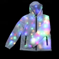 Glowing Jacket Womens Mens Hoodies Coat with LED Luminous for Party Bar DJ Stage Costume Dancing Clothing Washable Plus Size