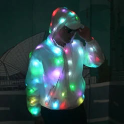 Glowing Jacket Womens Mens Hoodies Coat with LED Luminous for Party Bar DJ Stage Costume Dancing Clothing Washable Plus Size