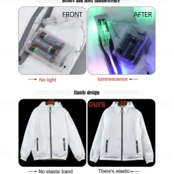 Glowing Jacket Womens Mens Hoodies Coat with LED Luminous for Party Bar DJ Stage Costume Dancing Clothing Washable Plus Size