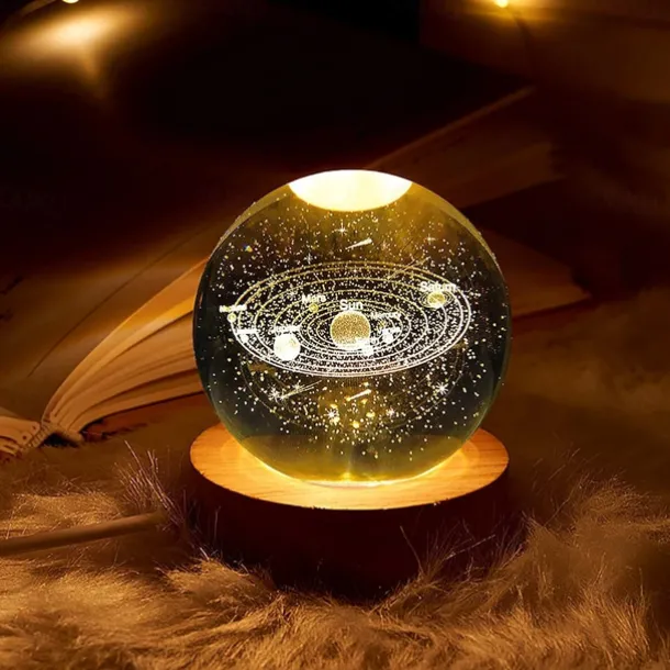 Glowing Planetary Galaxy Crystal Ball Night Lights USB Power Warm White Bedside Light Christmas Kid Gift Night Lamp