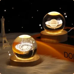 Glowing Planetary Galaxy Crystal Ball Night Lights USB Power Warm White Bedside Light Christmas Kid Gift Night Lamp