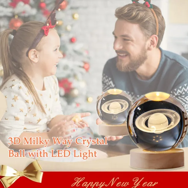 Glowing Planetary Galaxy Crystal Ball Night Lights USB Power Warm White Bedside Light Christmas Kid Gift Night Lamp